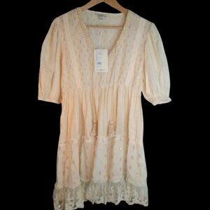 NWT Turks & Caicos Cotton Tunic Dress M - Ivory with Gold Accents